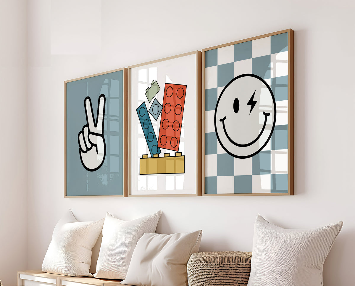 Set Of 3 Wall Art Boys Building Blocks