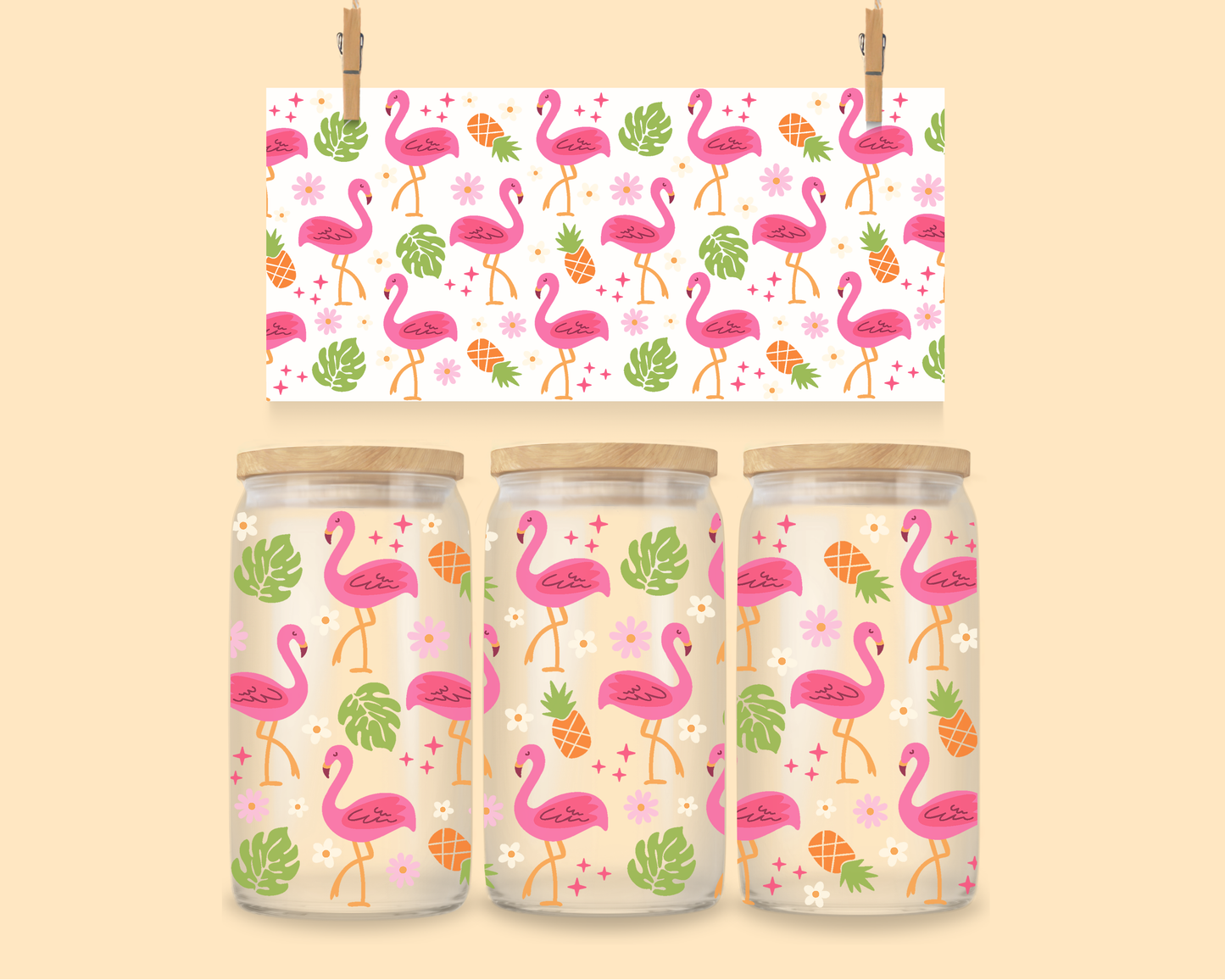 16oz Libbey Wrap UVDTF Flamingo