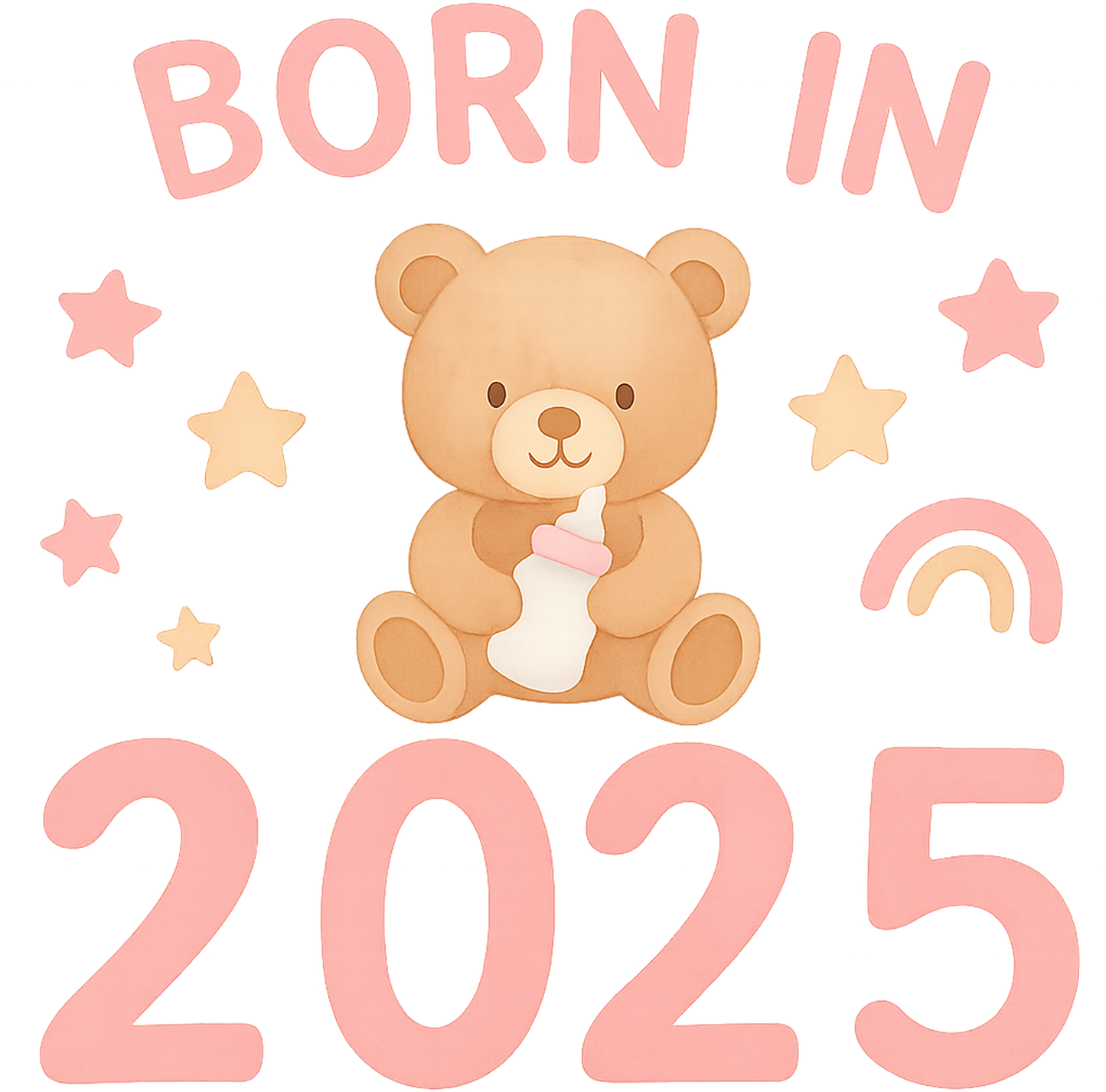 Single UVDTF Born In 2025 Pink Teddy