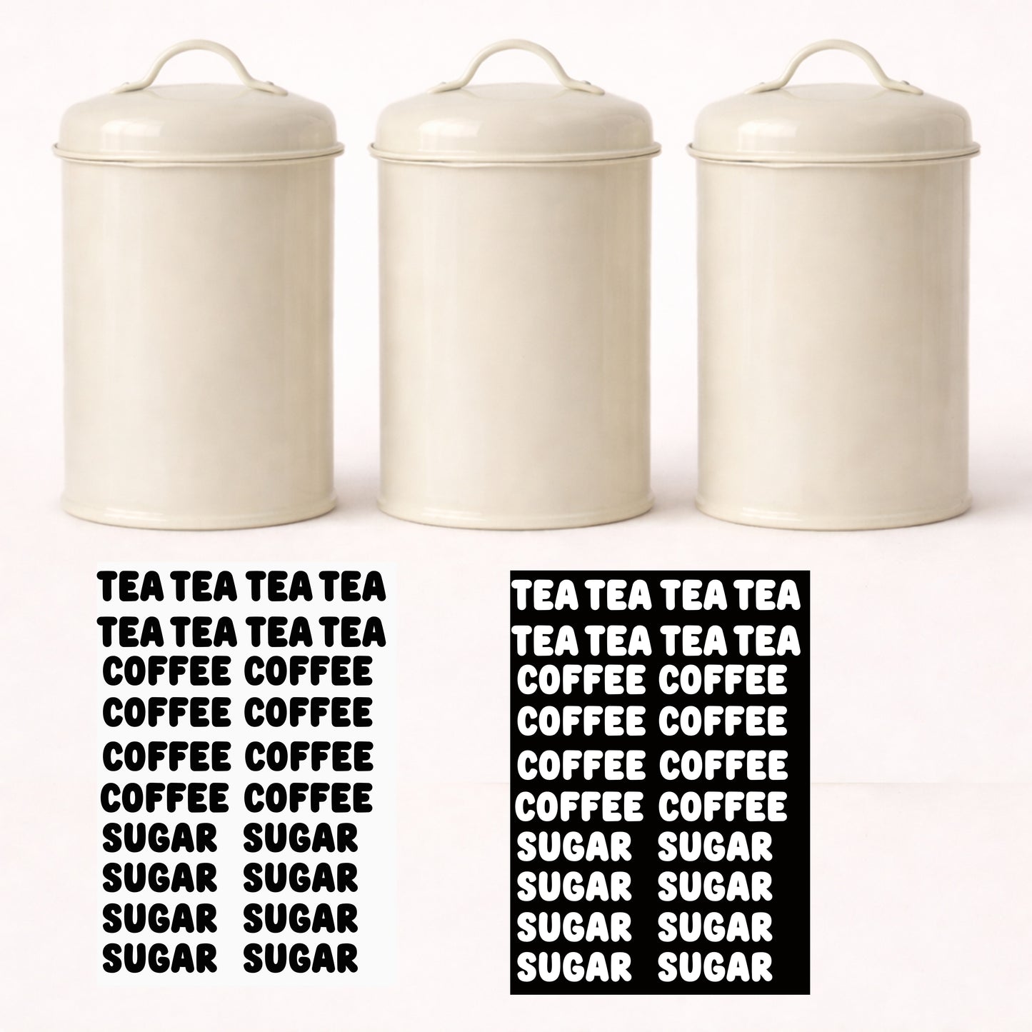 UV DTF Pre Made Tea, Coffee, Sugar Caddy Black Or White