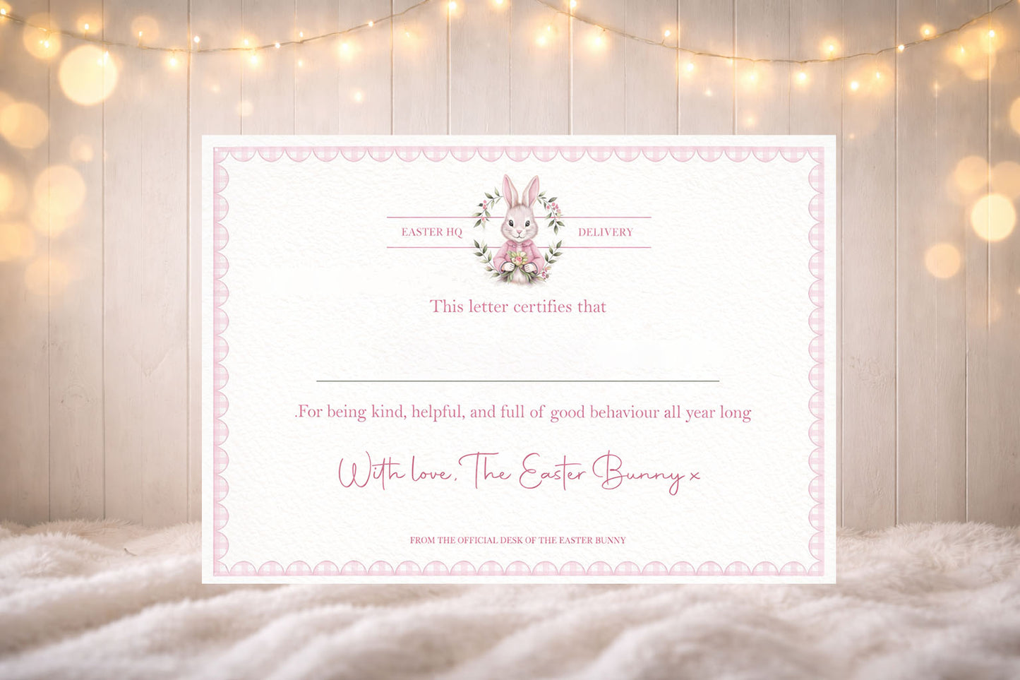 A4 Easter Bunny Pink Certificate