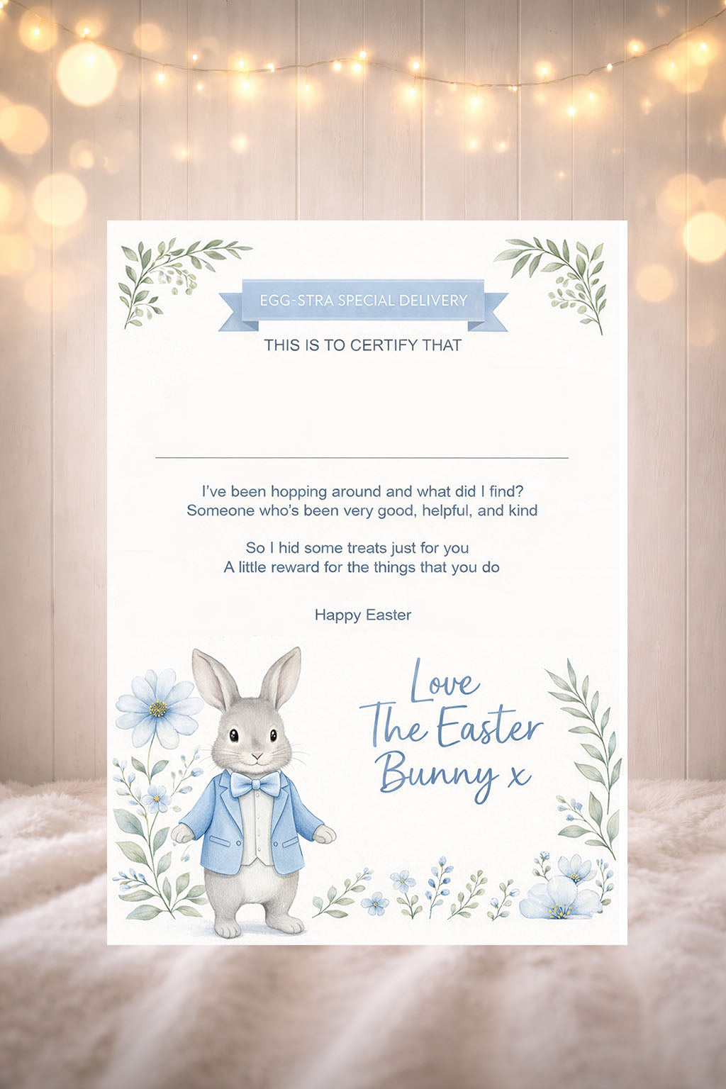 A4 Easter Bunny Blue Certificate