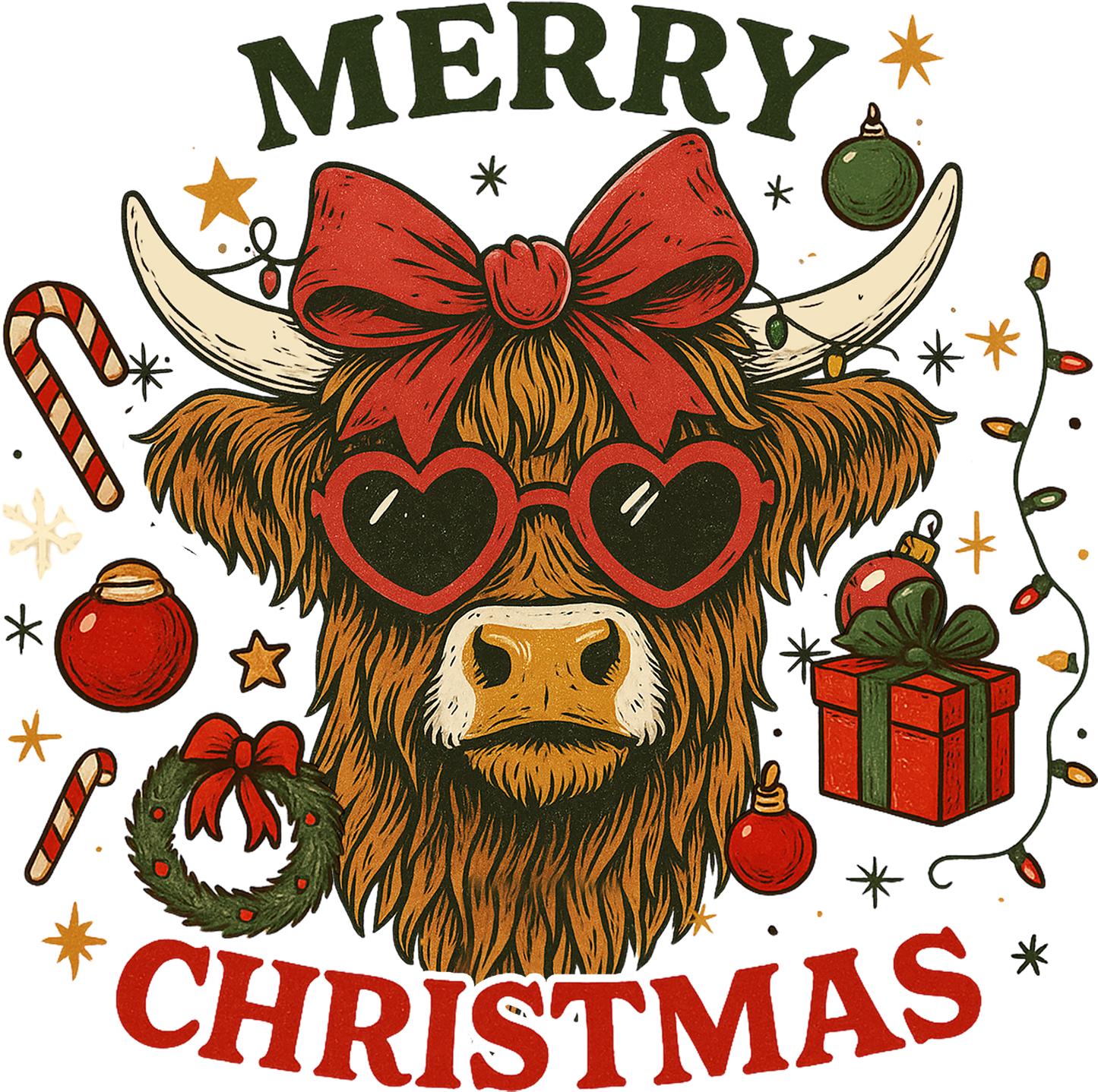 DTF Christmas Highland Cow