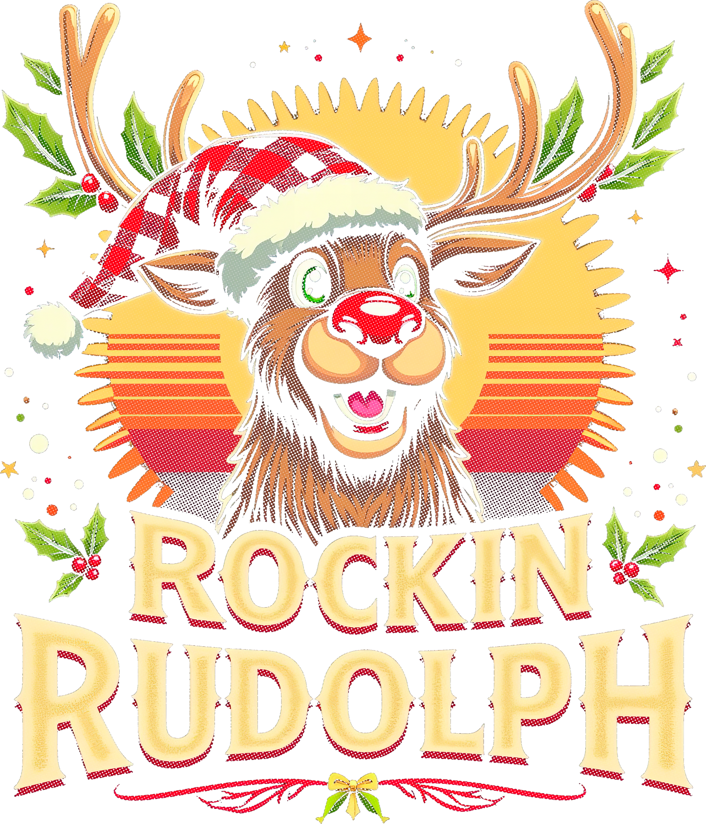 DTF Christmas Rocking Reindeer Halftone (Only suitable for black fabric)