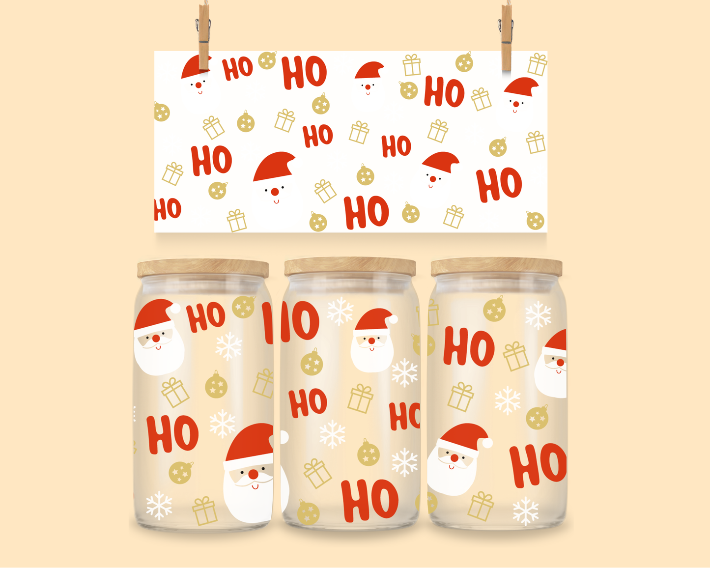 16oz UVDTF Santa Ho Ho Ho