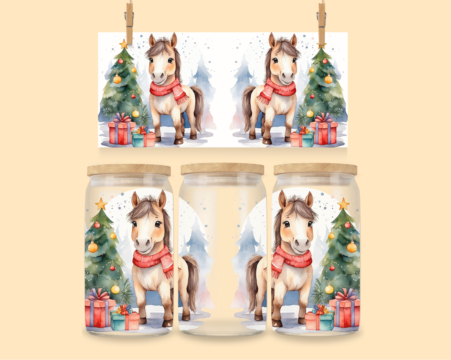 16oz UVDTF Christmas Horses