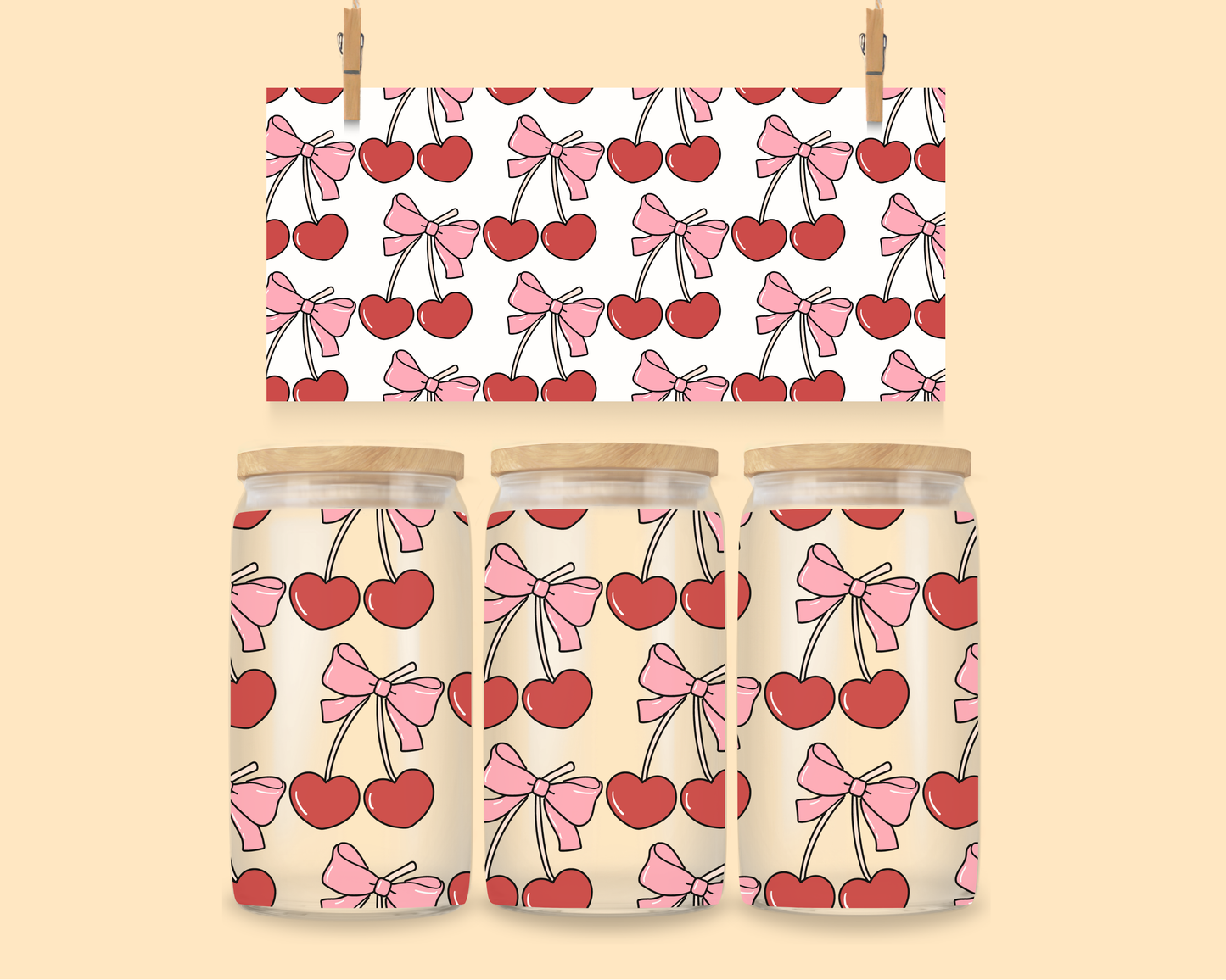 16oz UVDTF Wrap Cherry & Bows