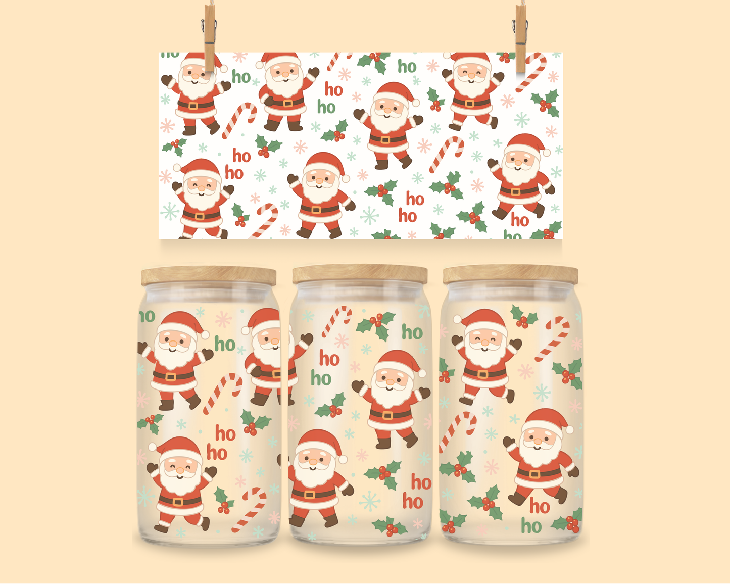 16oz UVDTF Santa & Holly