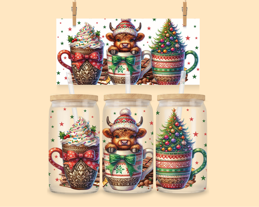 16oz UVDTF Christmas Highland Cow