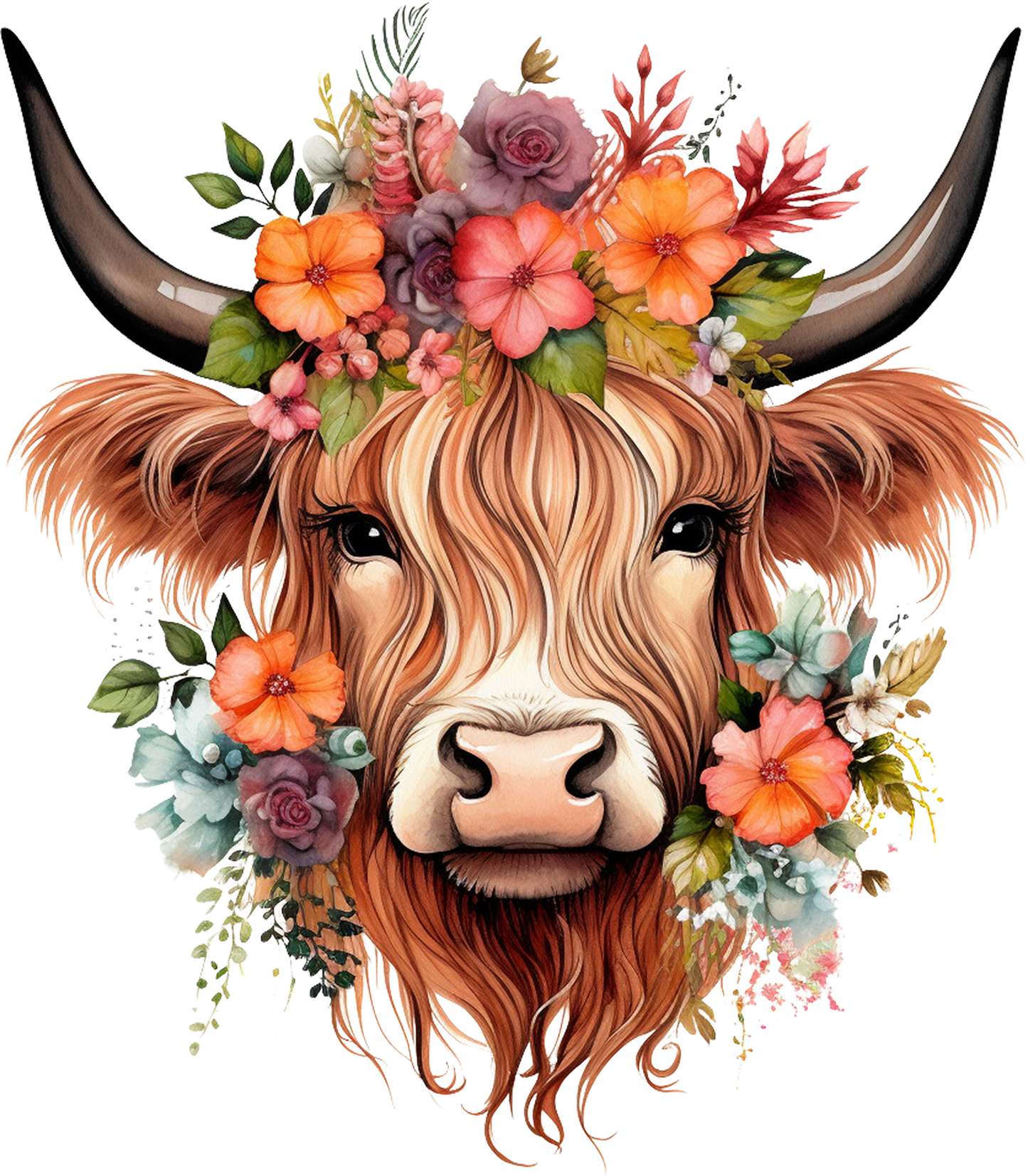 Single UVDTF Floral Highland Cow