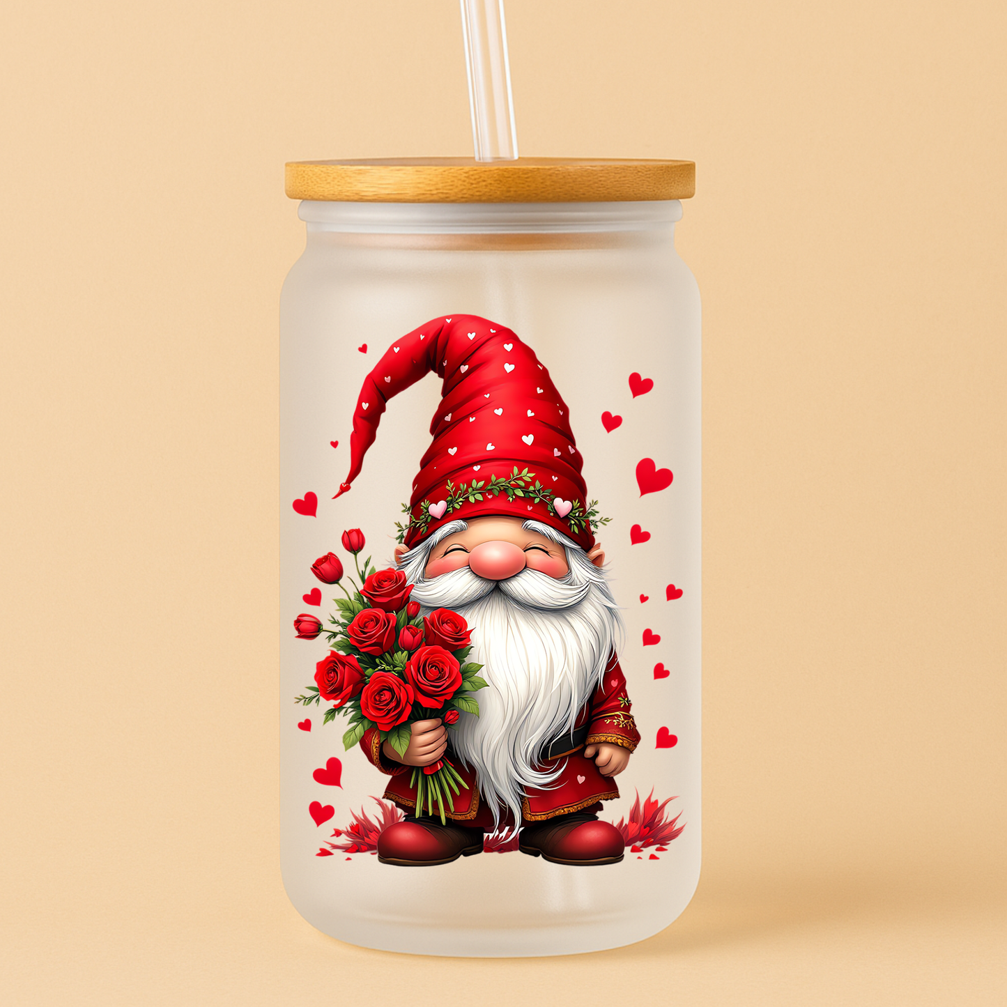 Single UV DTF Valentine Gnome with Roses