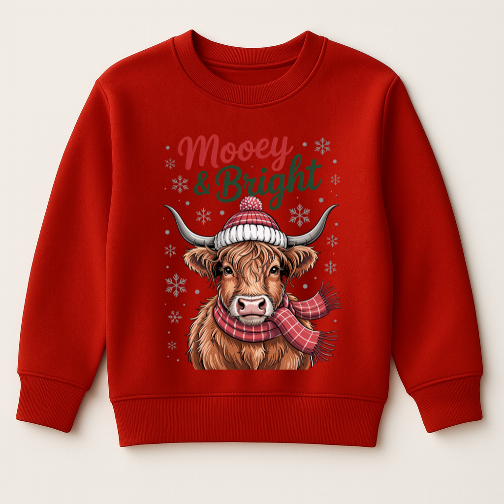 DTF Christmas Highland Cow Mooey & Bright