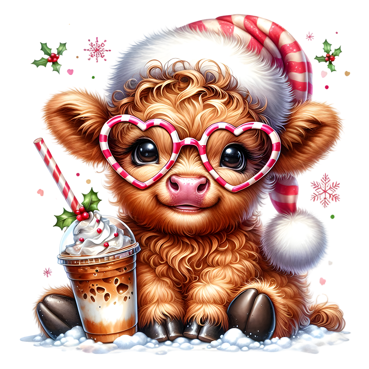 Single UVDTF Christmas Highland Cow