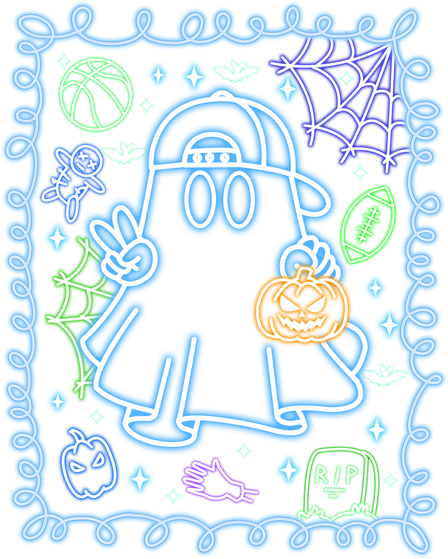 DTF Halloween Neon Effect Blue