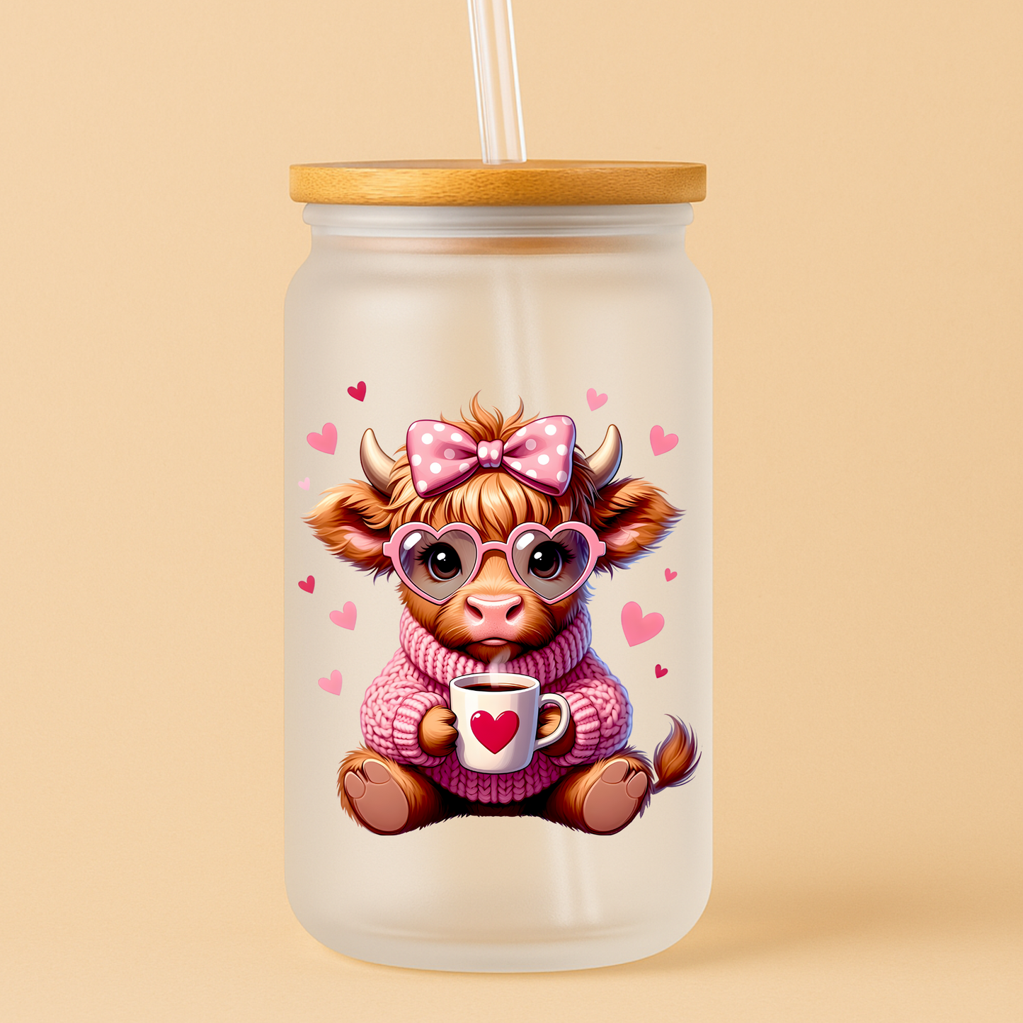 Single UV DTF Love Heart Highland Cow