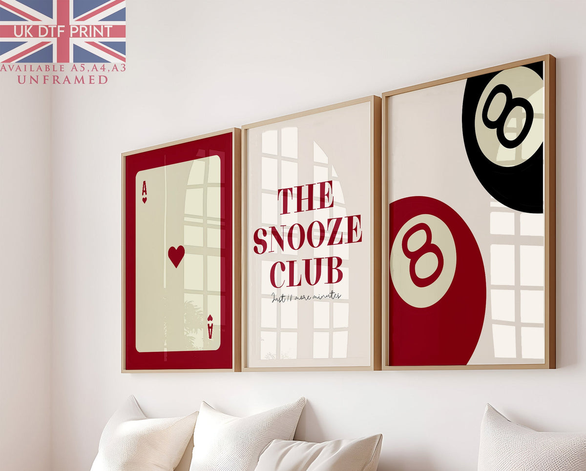 Set Of 3 Wall Art Prints The Snooze Club Ace 8 Ball