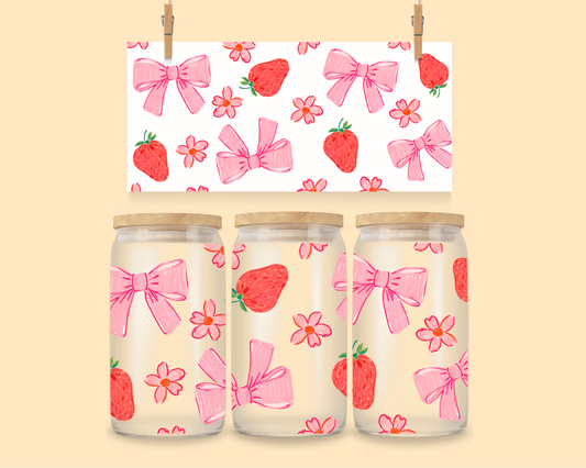 16oz Libbey Wrap UVDTF Strawberries and Bows