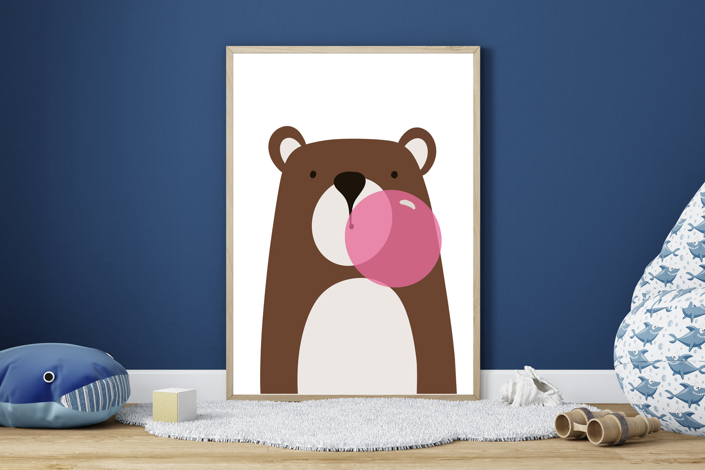 Wall Art Print Bear Blowing Bubble Gum