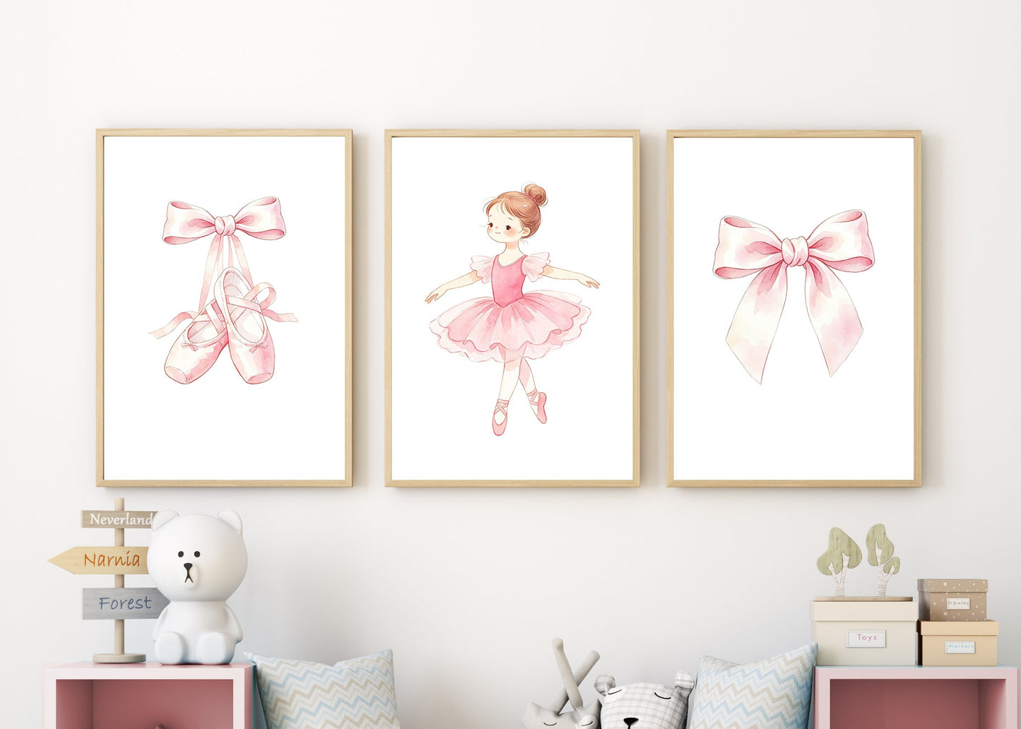Set Of 3 Wall Art Pink Ballerina Prints