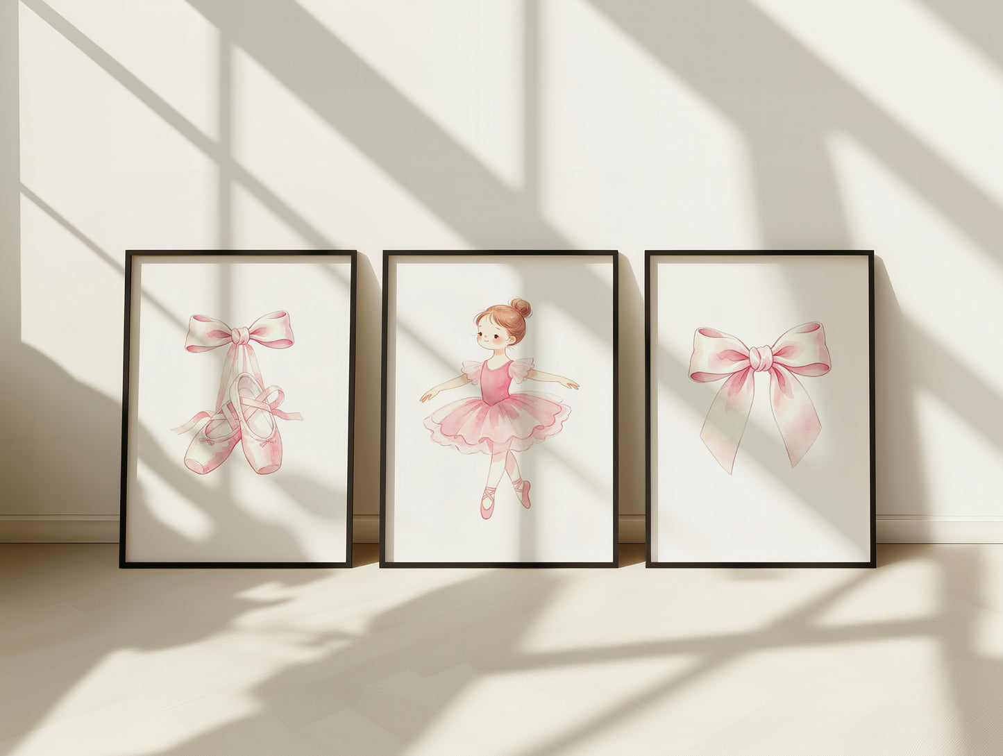Set Of 3 Wall Art Pink Ballerina Prints