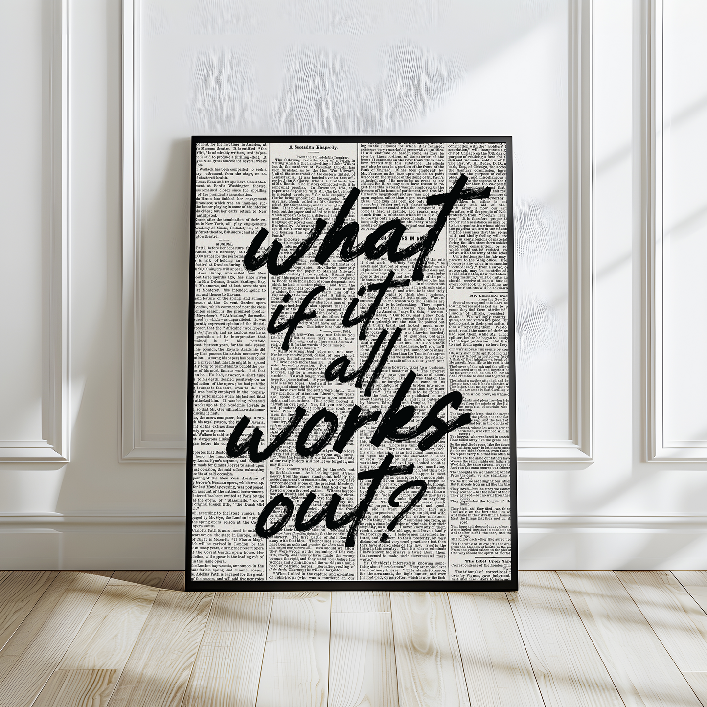 Black Quote Newspaper Background Wall Art Print