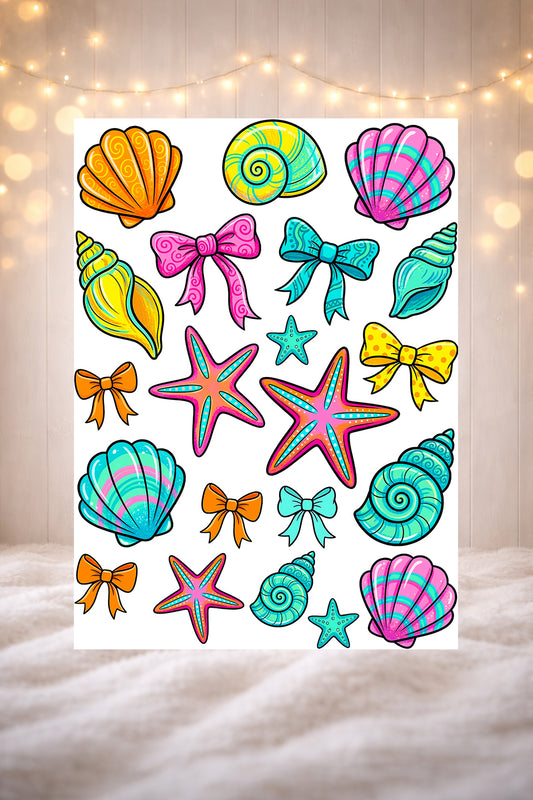 UV DTF Pre Made Sea Shells & Bows Gang Sheet