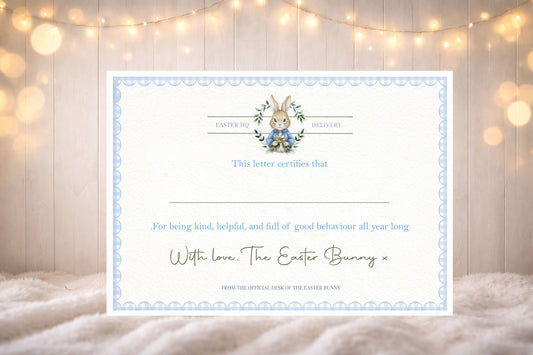 A4 Easter Bunny Blue Certificate