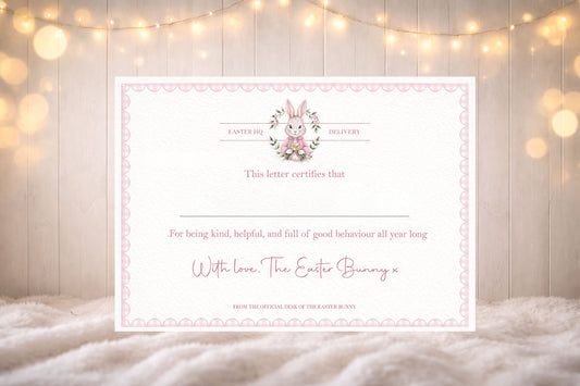 A4 Easter Bunny Pink Certificate