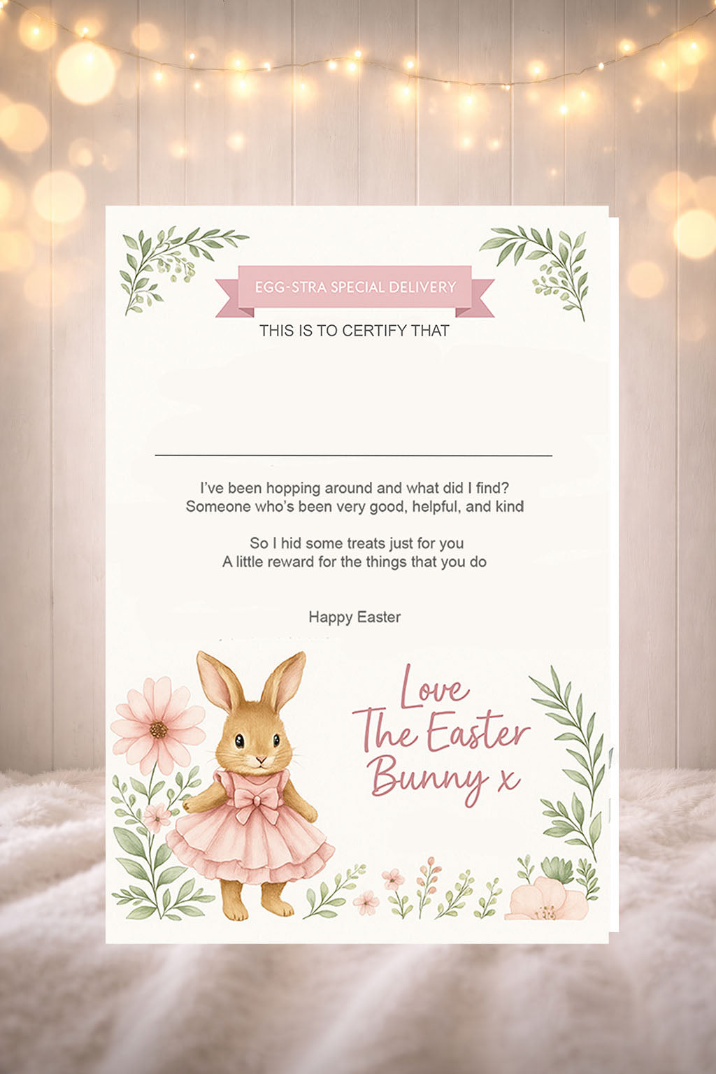 A4 Easter Bunny Pink Certificate