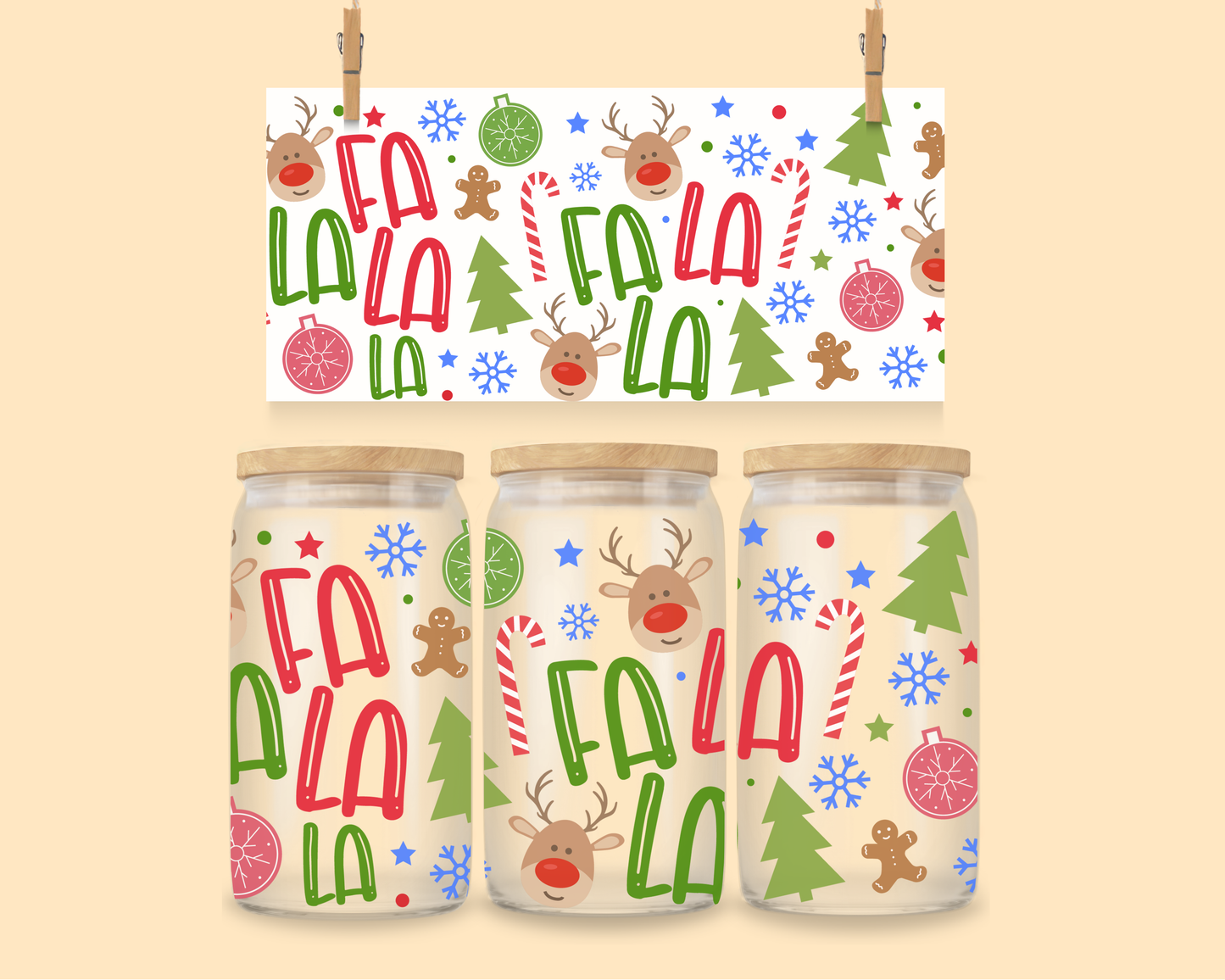 16oz UVDTF Christmas Fa La La