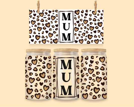 16oz UVDTF Libbey Mum Heart Leopard Print