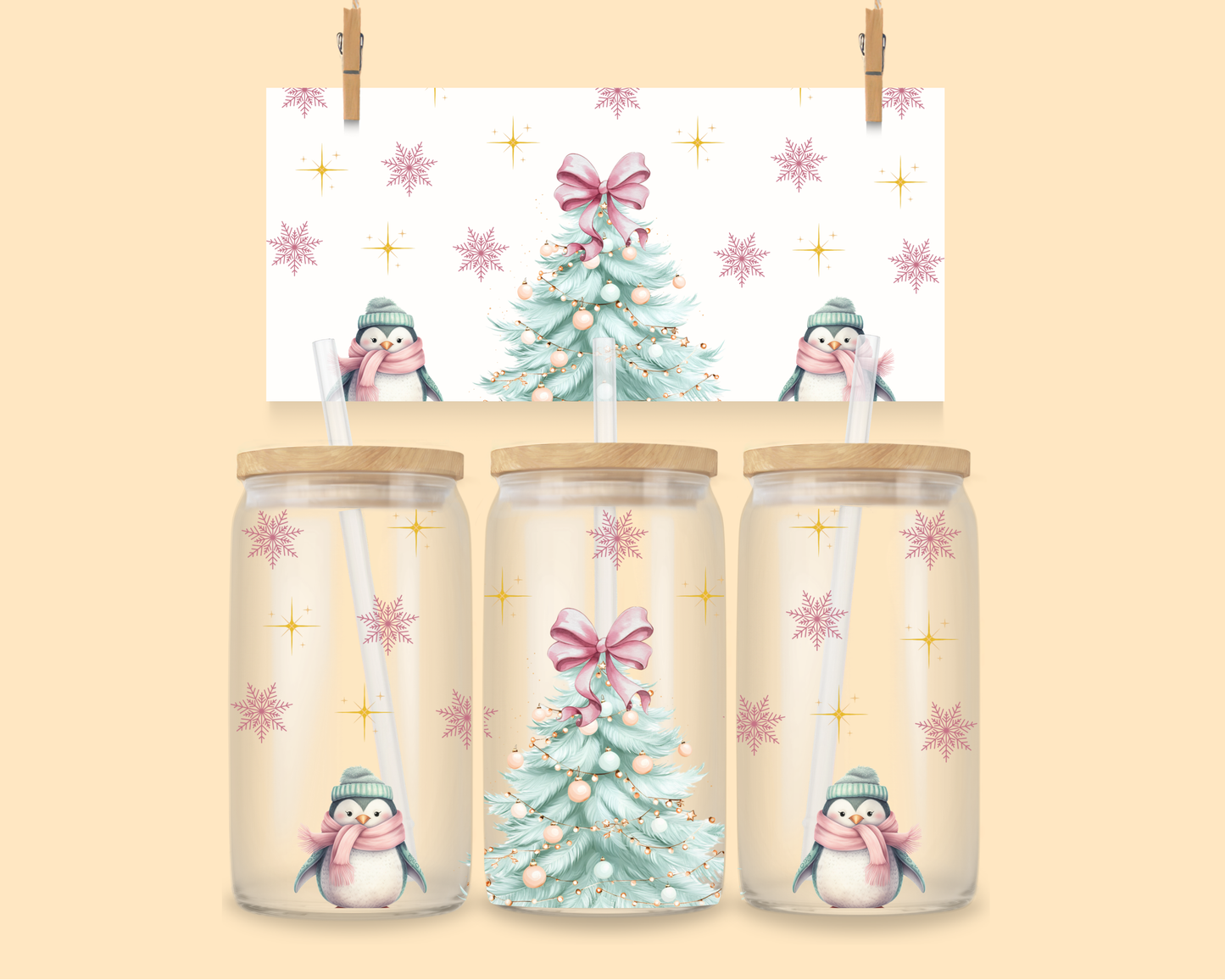 16oz UVDTF Christmas Penguins