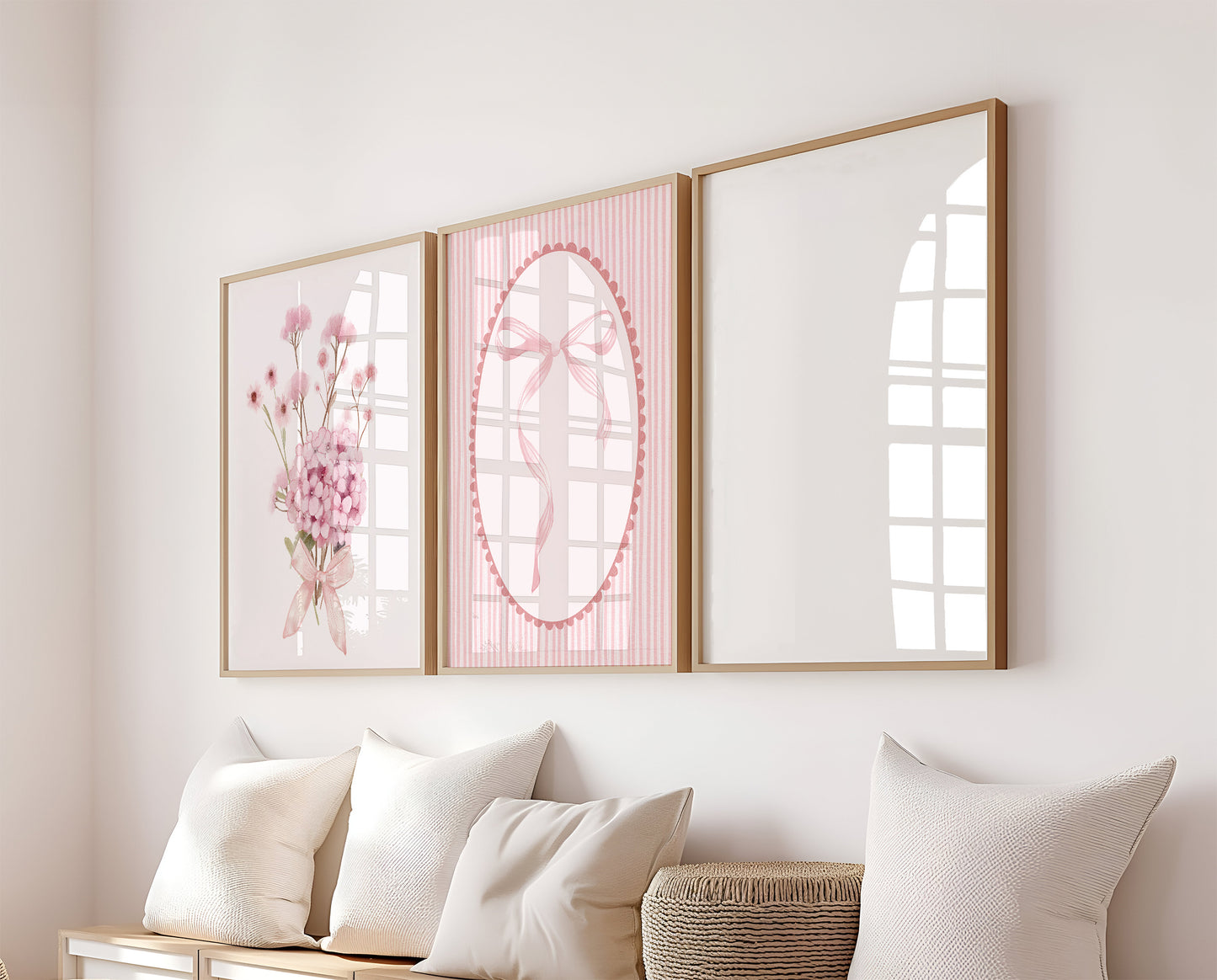 Set Of 3 Wall Art Prints Coquette Pretty Pink Floral Bows
