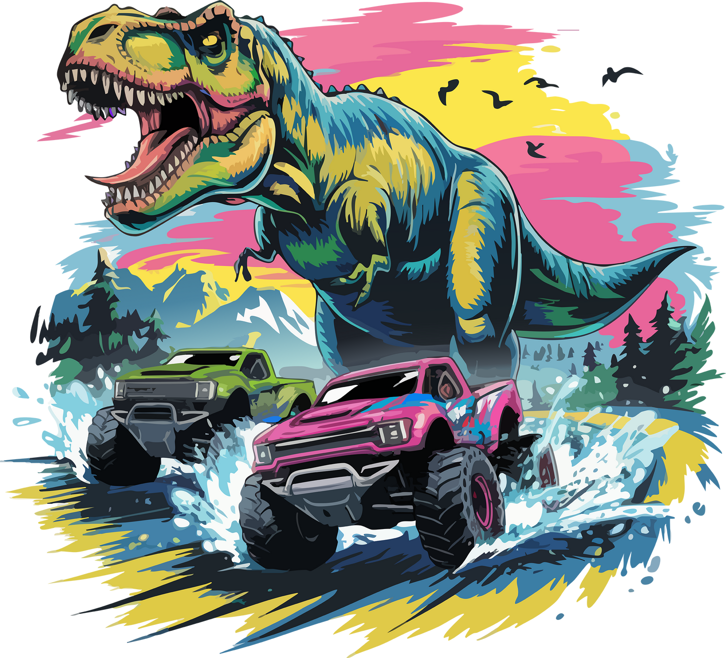 Single UVDTF Monster Truck Dino