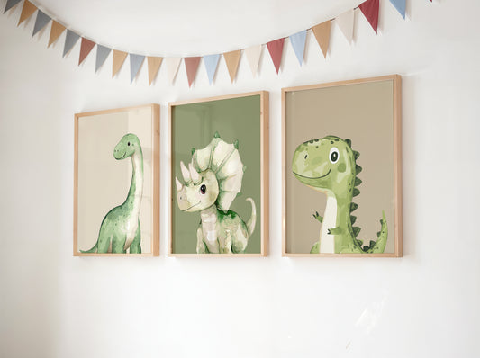 Set Of 3 Wall Art Prints Dinosaur Decor