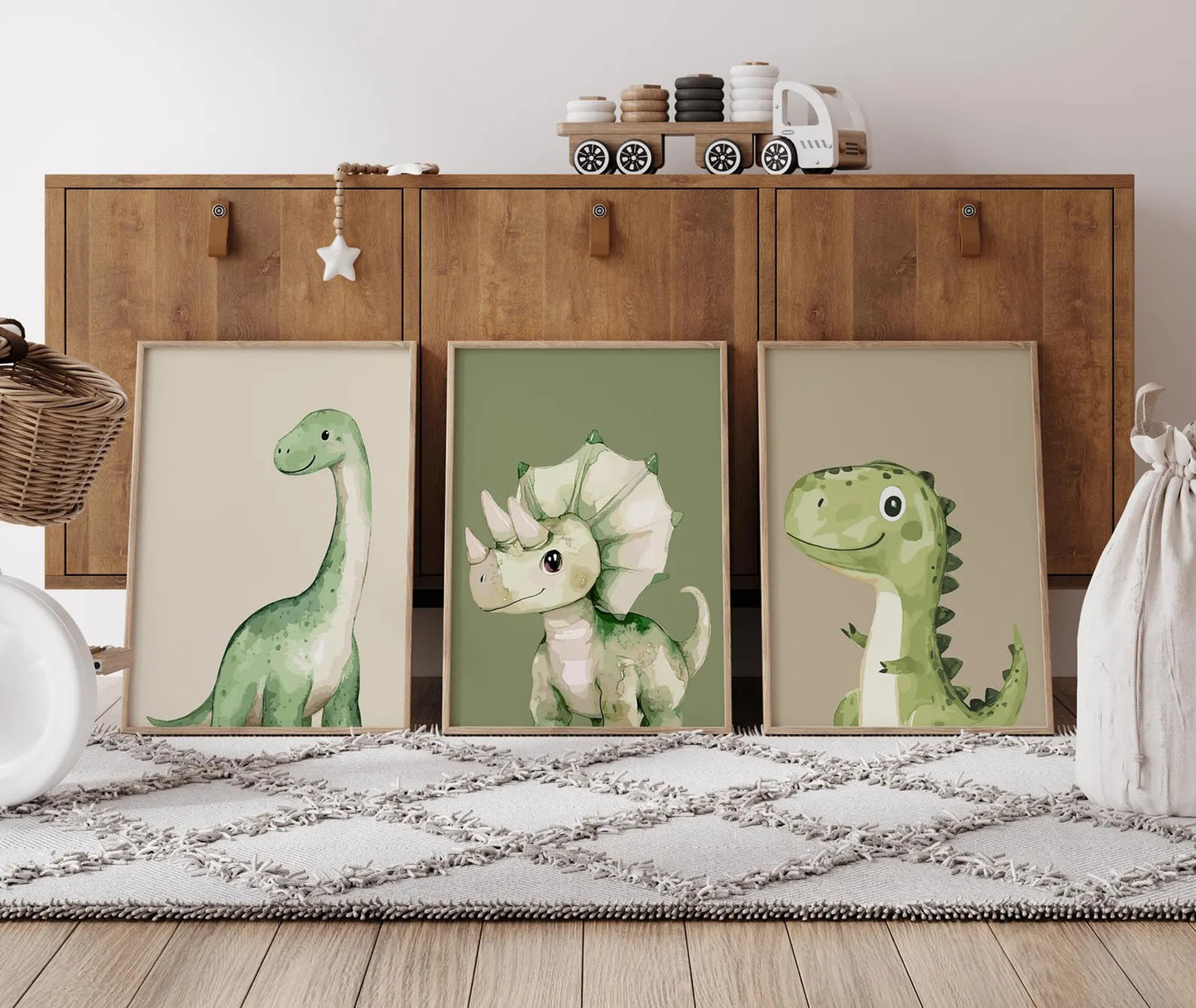 Set Of 3 Wall Art Prints Dinosaur Decor