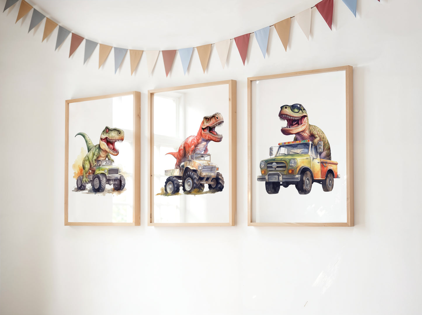 Set Of 3 Wall Art Nursery/Bedroom Dinosaur Monster Truck