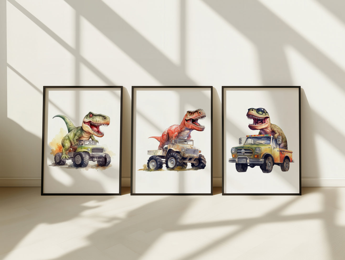 Set Of 3 Wall Art Nursery/Bedroom Dinosaur Monster Truck