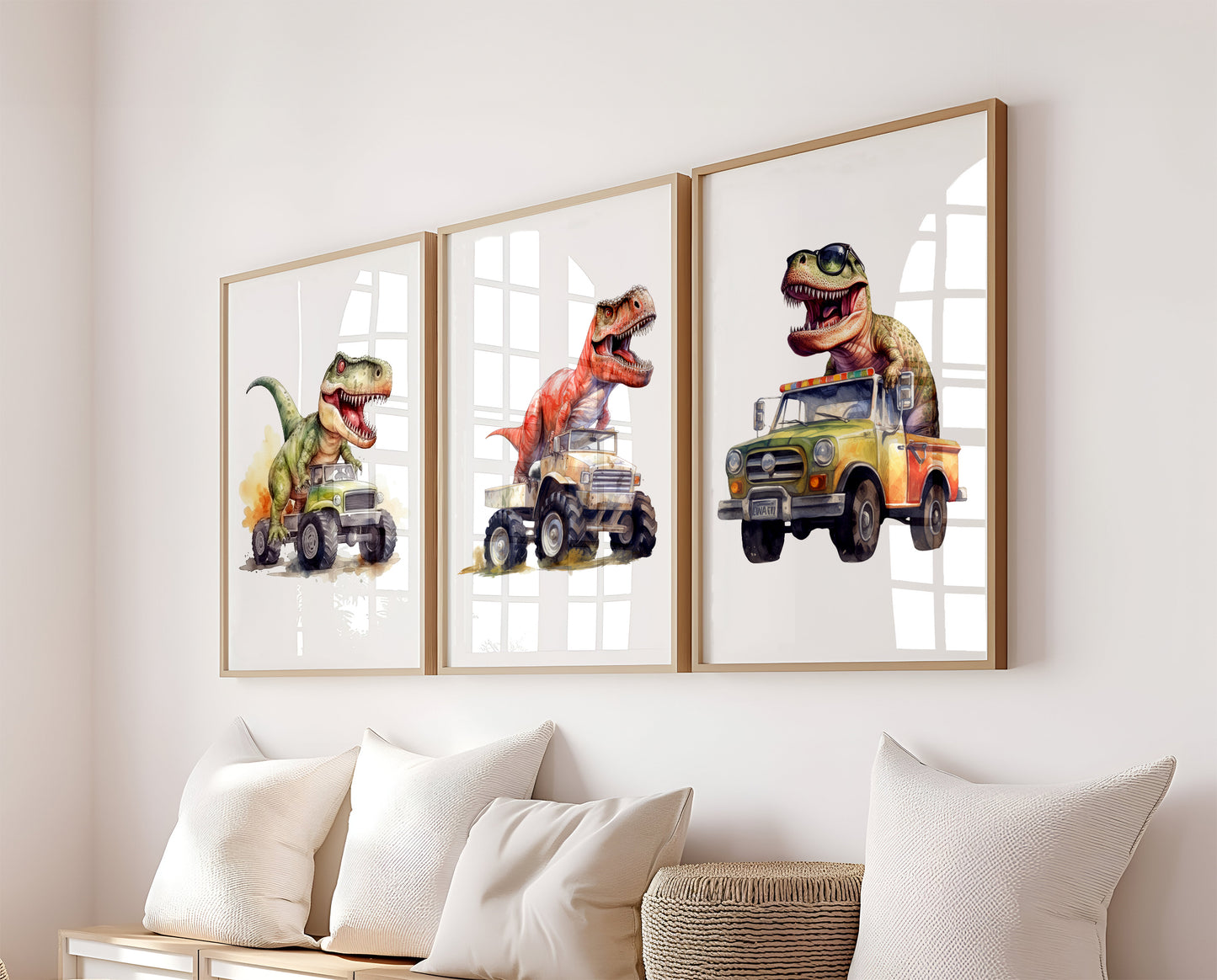 Set Of 3 Wall Art Nursery/Bedroom Dinosaur Monster Truck