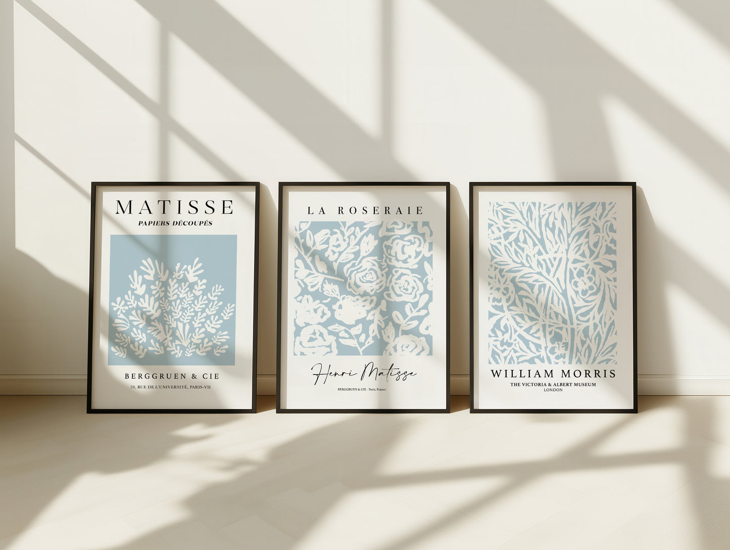Matisse Botanical Prints Set Of 3 Wall Art Duck Egg Blue