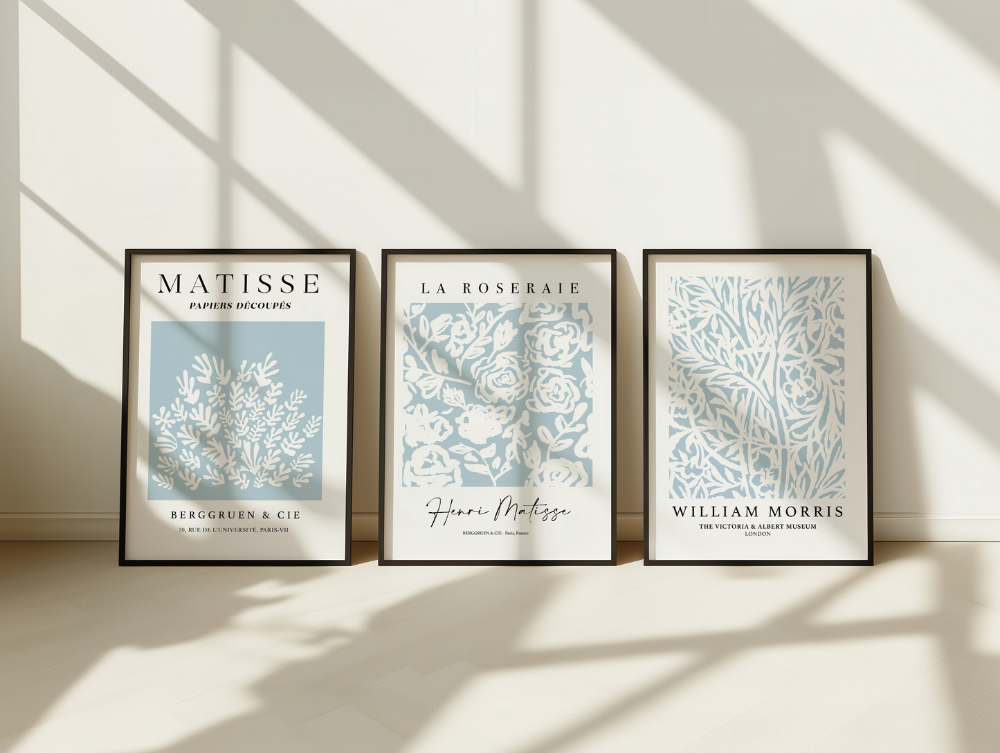 Matisse Botanical Prints Set Of 3 Wall Art Duck Egg Blue