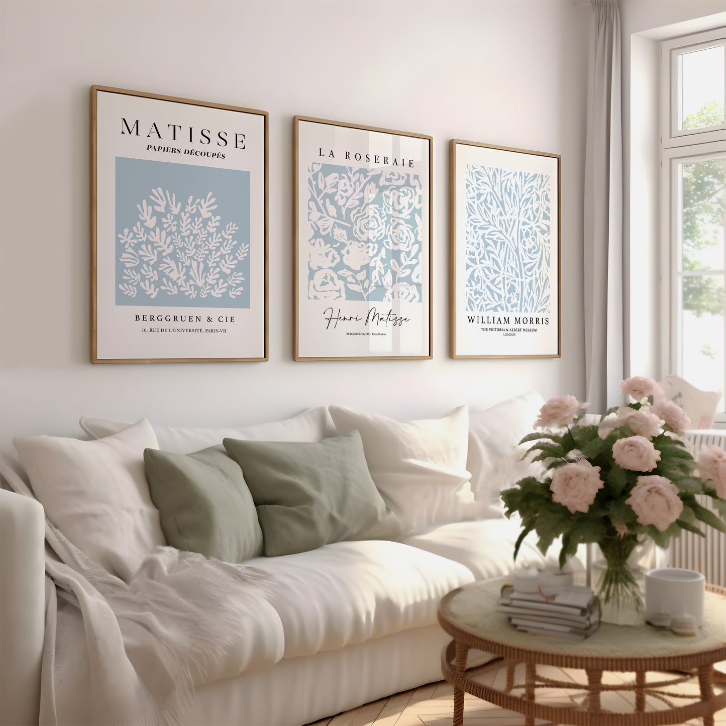 Matisse Botanical Prints Set Of 3 Wall Art Duck Egg Blue