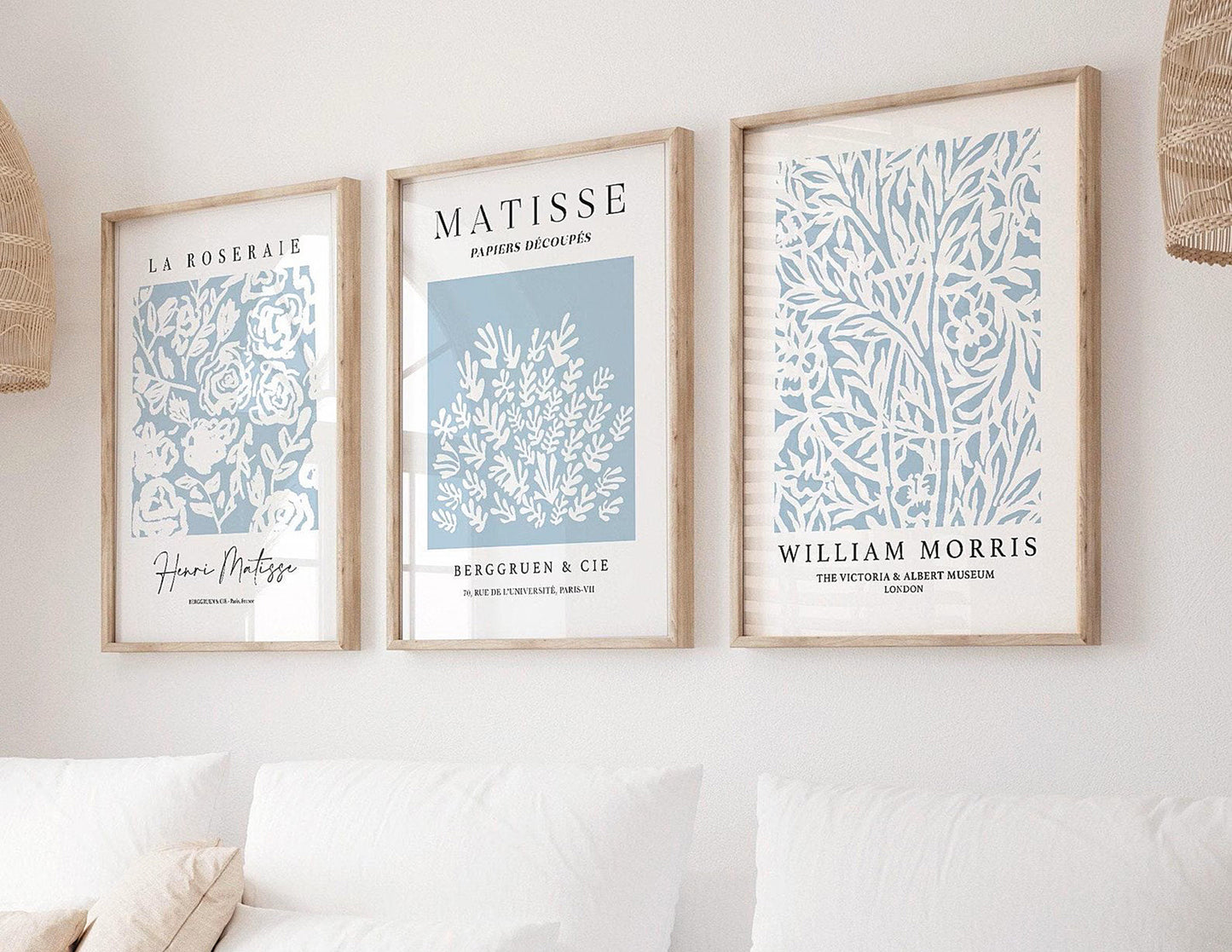 Matisse Botanical Prints Set Of 3 Wall Art Duck Egg Blue