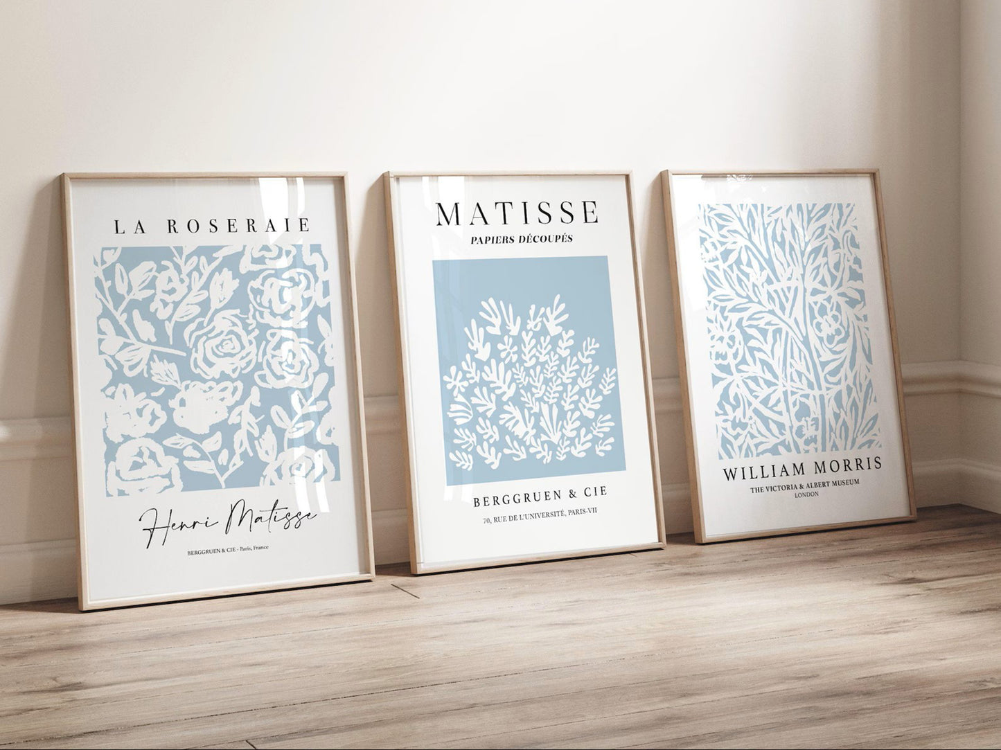 Matisse Botanical Prints Set Of 3 Wall Art Duck Egg Blue