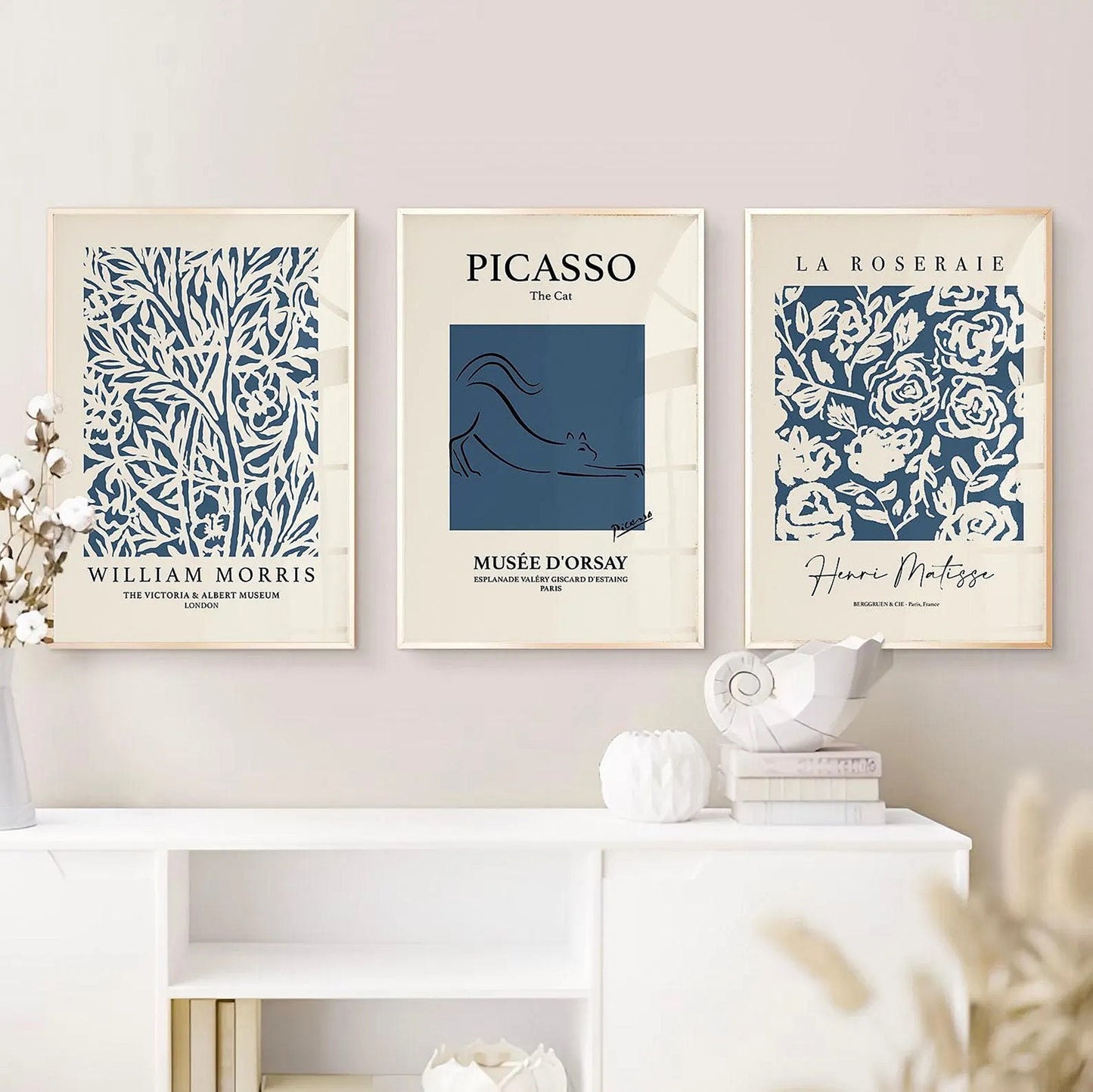 Set Of 3 Wall Art Prints Henri Matisse French Navy Blue