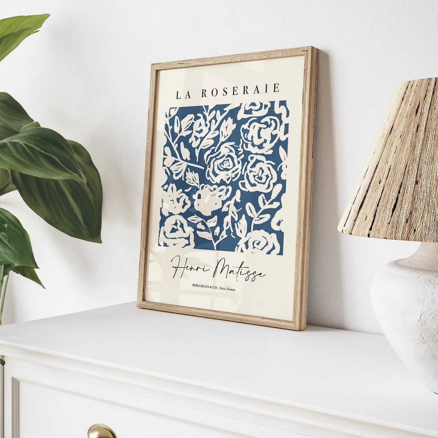 French Navy Cream Matisse Floral Print Wall Art Decor