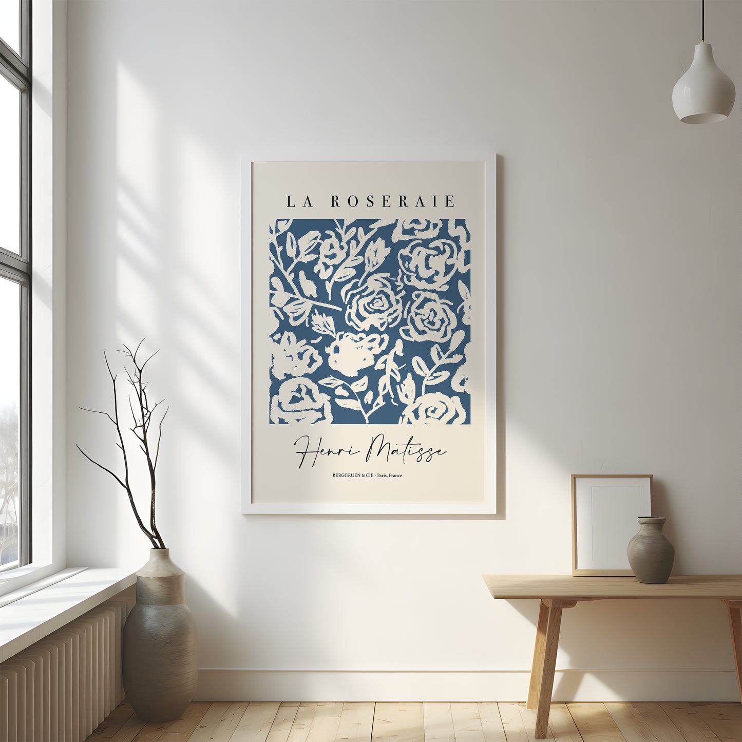 French Navy Cream Matisse Floral Print Wall Art Decor
