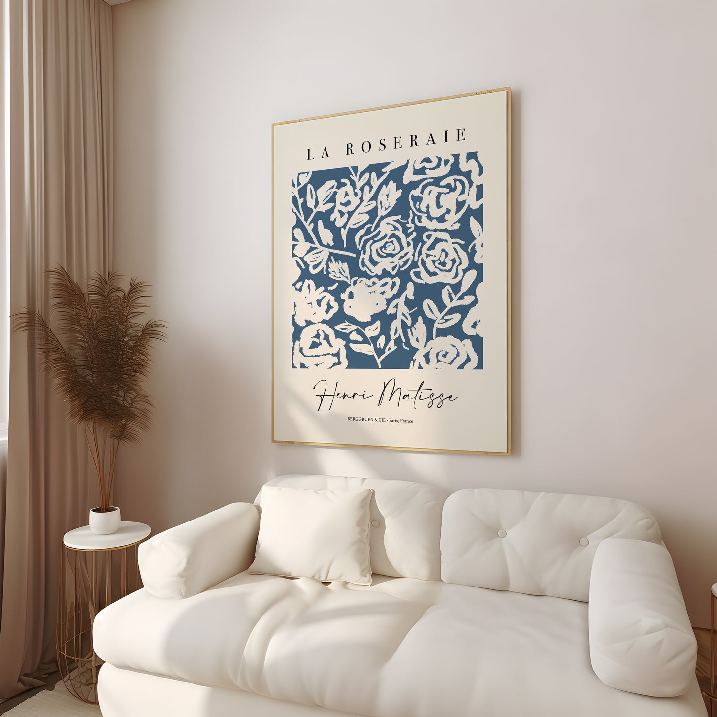 French Navy Cream Matisse Floral Print Wall Art Decor