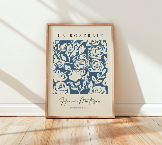 French Navy Cream Matisse Floral Print Wall Art Decor