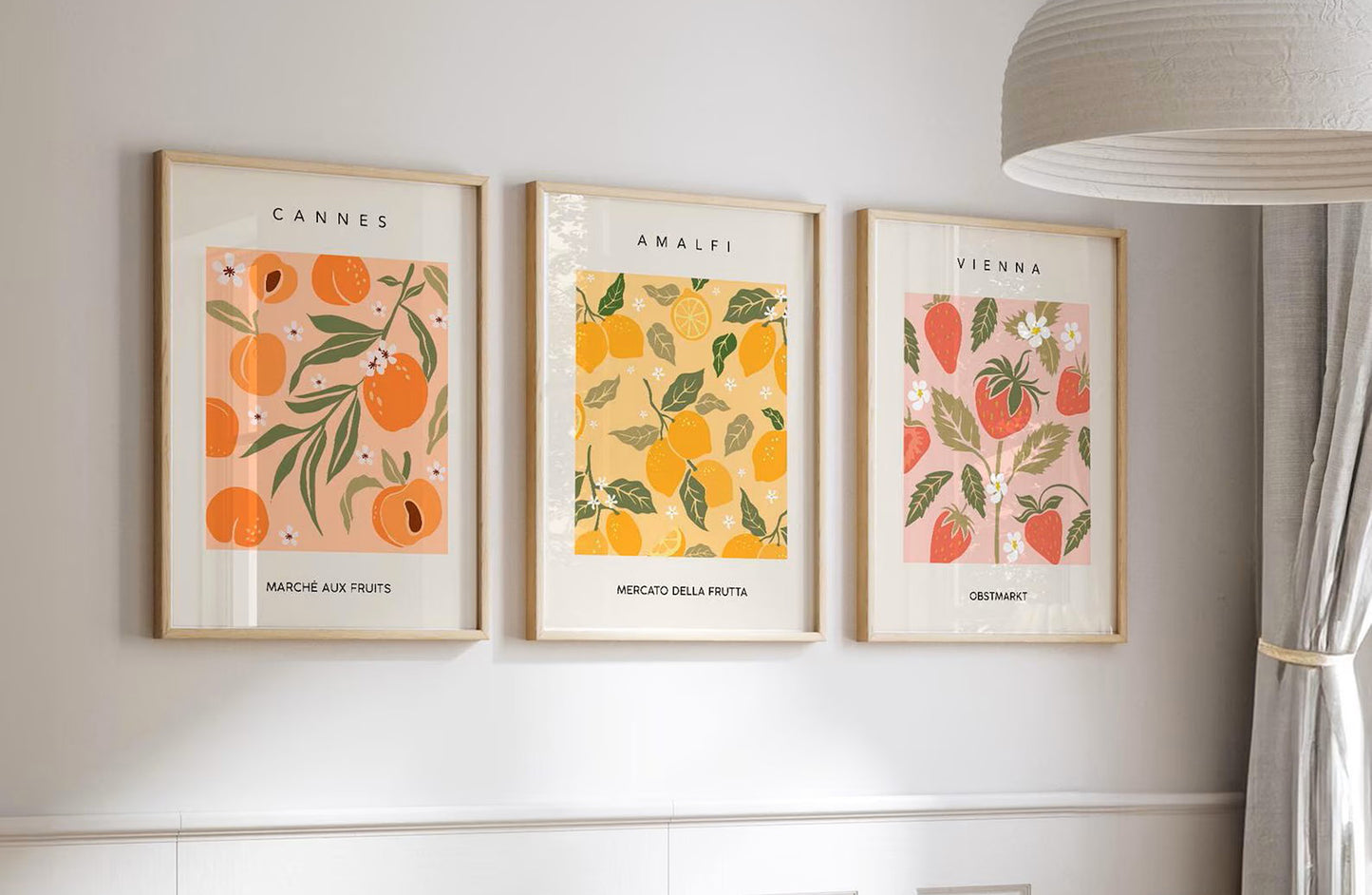 Fruit Market Art Print | Set Of 3 Lime Lemon Orange Wall Art Kitchen Home Decor